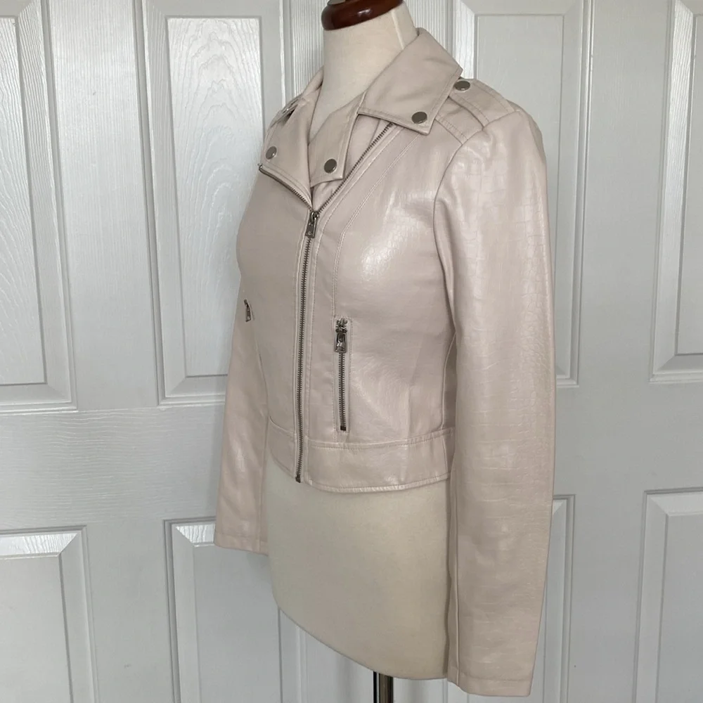 Bar lll Faux Leather Moto Jacket Natural White X-Small - Picture 4 of 11